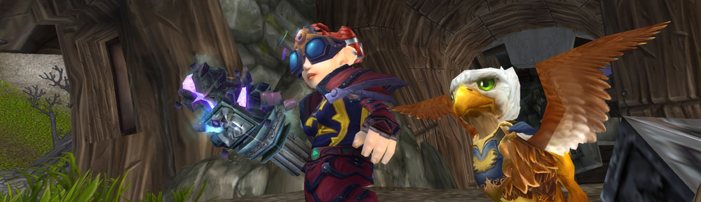 A gnome mage named Magnets in flight goggles next to a gryphon