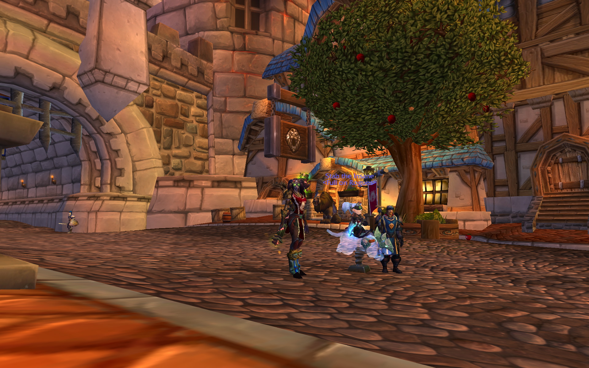 Red guild banners with a panda crest planted inside Icecrown Citadel