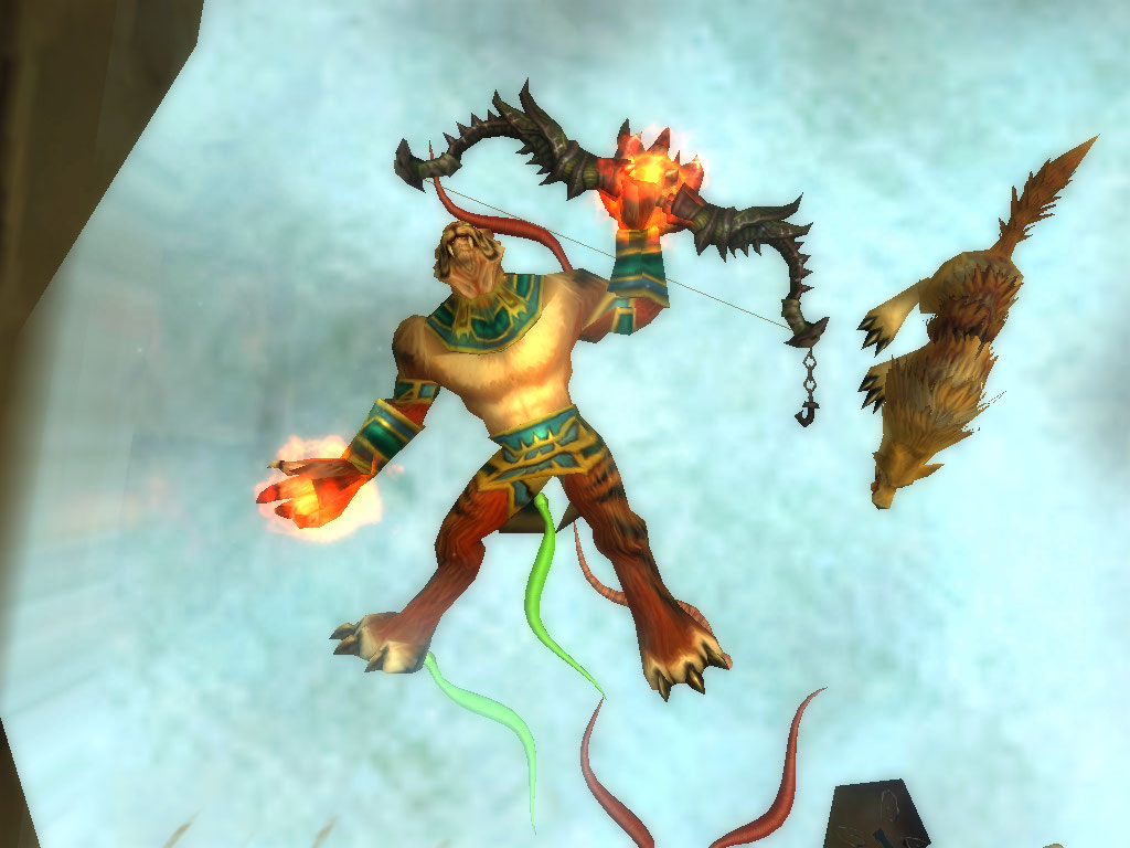 A troll-shaped corpse floating in an icy cave